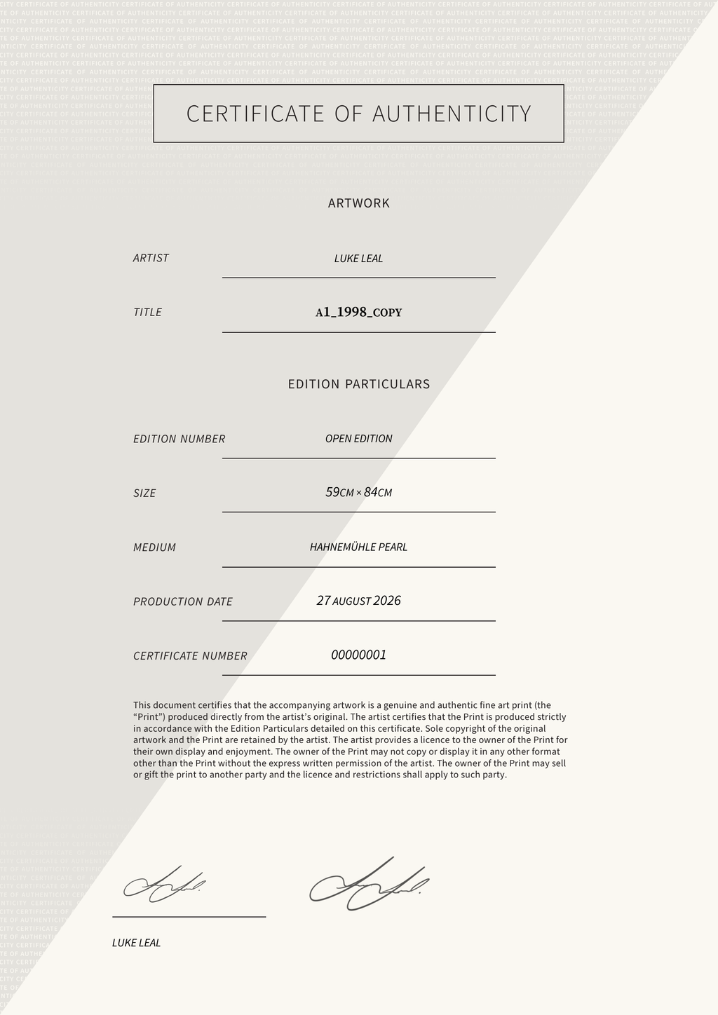 A1_1998_COPY — Certificate of Authenticity