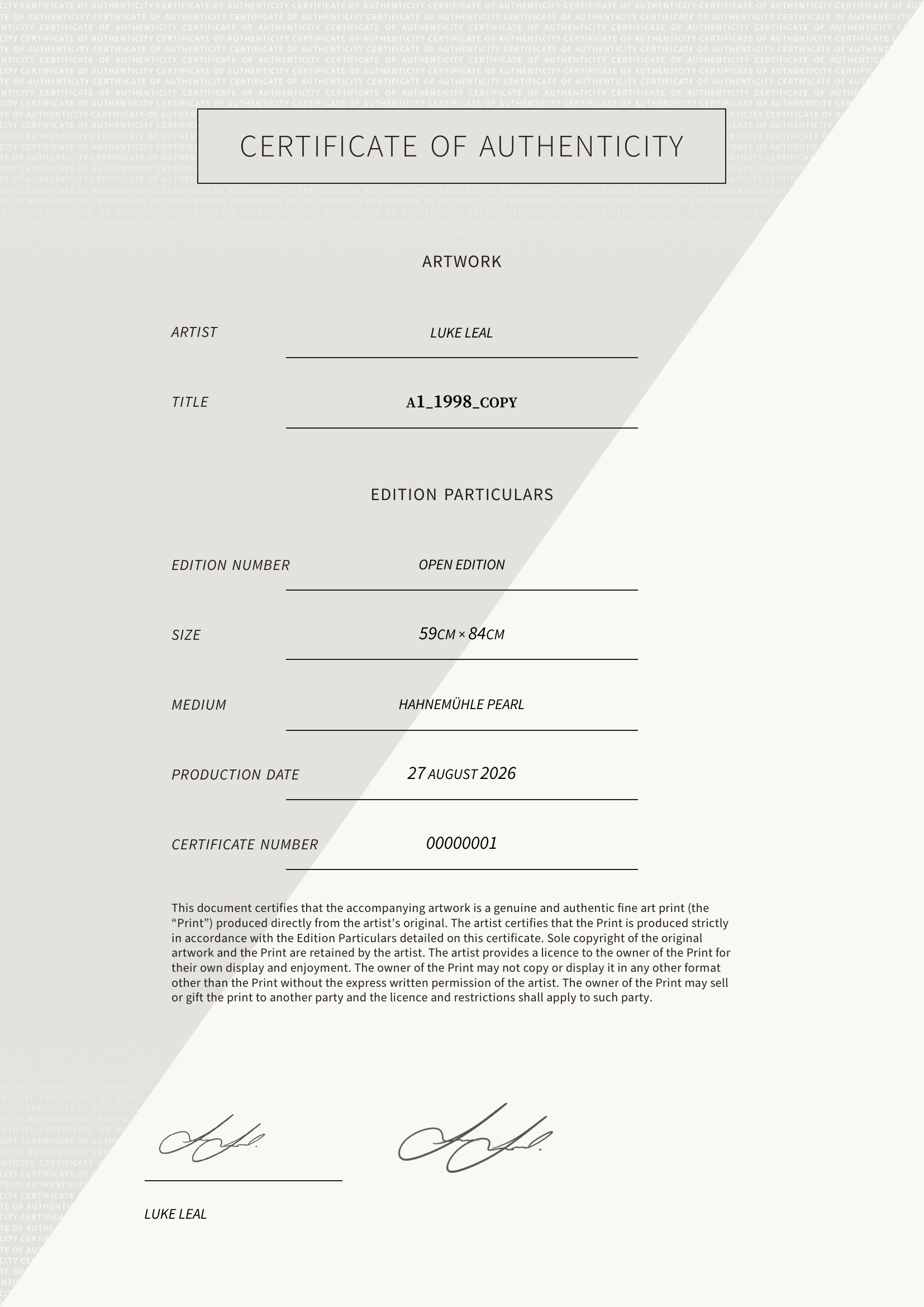 A1_1998_COPY — Certificate of Authenticity